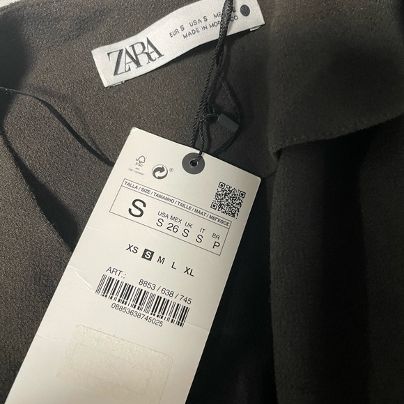 NWT Zara wool blend gathered dress with long sleeves. Dark olive/brown. Small - Picture 14 of 14